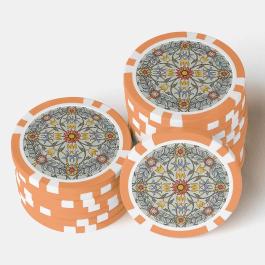 William Morris Bloral Circle Blume Illustration Pokerchips (Stapel)