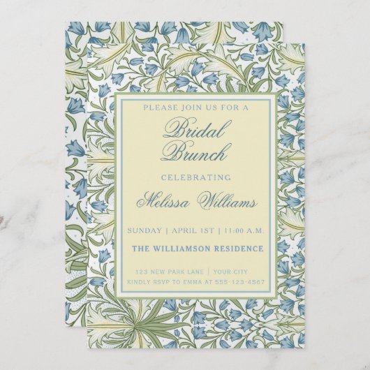 William Morris - Blue Bellflowers Bridal Brunch Einladung (Vorne/Hinten)