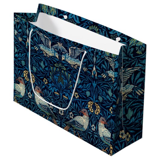 William Morris Blue Birds Tapestry Classic Große Geschenktüte (Vorderseite Schrägansicht)