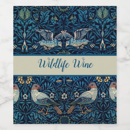 William Morris Blue Birds Tapestry Classic Weinetikett (Einzelnes Label)