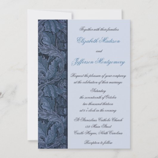 William Morris Blue Blätter Wedding Invitation Einladung (Vorderseite)