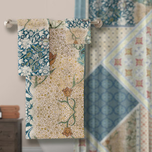 William Morris Blue Floral Vintag Collage Art Badhandtuch Set