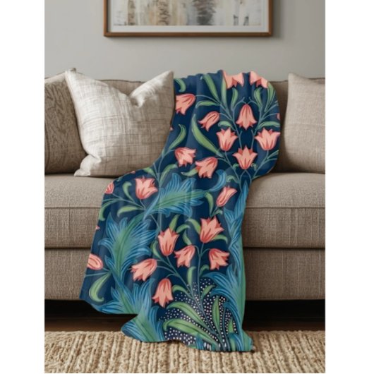 William Morris Blue Green Pink Floral Pattern Fleecedecke