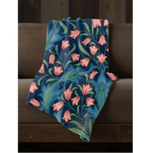 William Morris Blue Green Pink Floral Pattern Fleecedecke