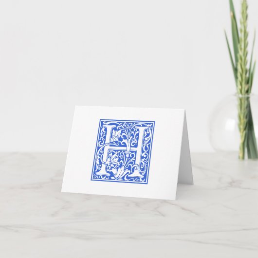 William Morris Blue Initial H Card & Envelope Karte (Vorderseite)