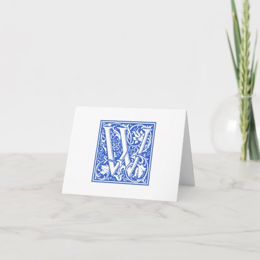 William Morris Blue Initial W Card & Envelope Karte (Vorderseite)