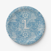 William Morris Blue Marigold Monogram Pappteller (Vorderseite)