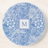 William Morris Blue Marigold Monogram Sandstone Getränkeuntersetzer (Vorne)