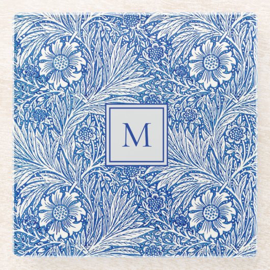 William Morris Blue Monogram Untersetzer (Vorderseite)