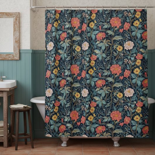 William Morris Blue Teal Arts & Crafts Floral Duschvorhang