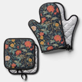 William Morris Blue Teal Arts & Crafts Floral Ofenhandschuh & Topflappen-Set (Vorderseite/Rückseite)