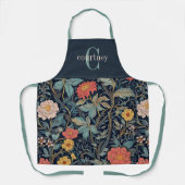 William Morris Blue Teal Floral Monogram Schürze (Vorderseite)