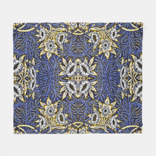 William Morris Blue und Gold Tulip Willow Design Fleecedecke (Vorderseite (Horizontal))