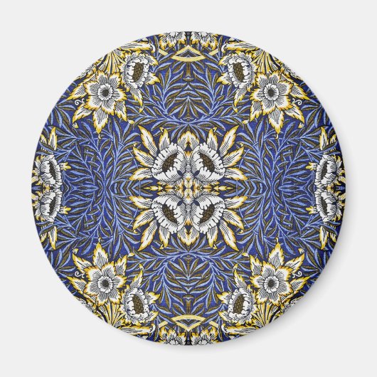 William Morris Blue und Gold Tulip Willow Design Magnet (Vorne)