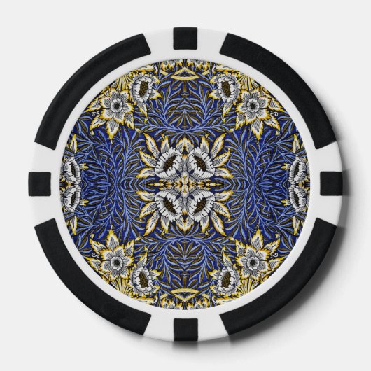 William Morris Blue und Gold Tulip Willow Design Pokerchips (Vorderseite)