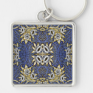 William Morris Blue und Gold Tulip Willow Design Schlüsselanhänger