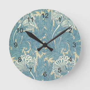 William Morris Blue Wallpaper Runde Wanduhr