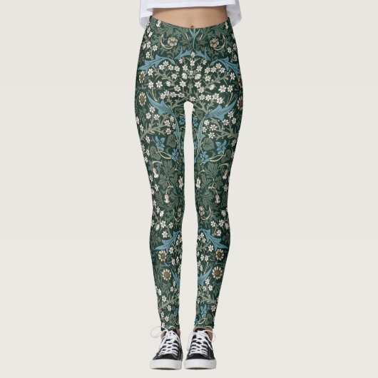 William Morris Blue White & Green Floral Leggings (Vorderseite)