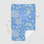 William Morris - Blue Wild Tulips & Monogram Golfhandtuch (Insitu)