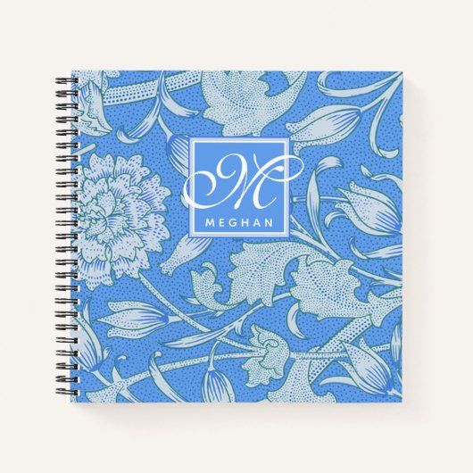William Morris - Blue Wild Tulips & Monogram Notizblock (Vorderseite)