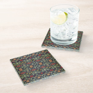 William Morris Blume Foliage Green Yellow Red Glasuntersetzer