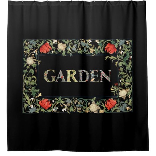 William Morris Blumengarten Motto und Rahmen Duschvorhang (Vorderseite)