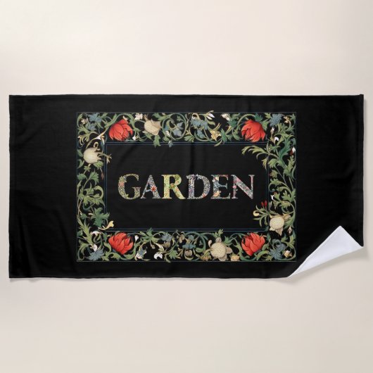 William Morris Blumengarten Motto und Rahmen Strandtuch (Vorderseite)