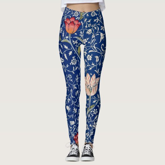 William Morris Blumenmuster blaue Leggings (Vorderseite)