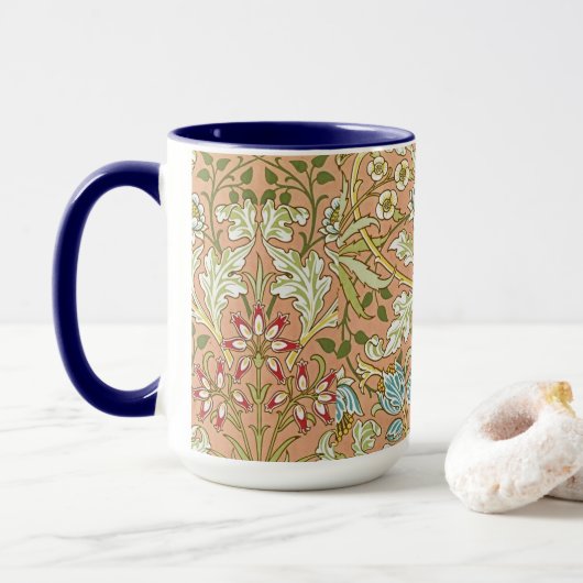 William Morris Blumenmuster Blumen Rosa Blau Tasse (Mit Donut)