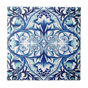 William Morris Blumenmuster. Vintage. Blau weiß Fliese
