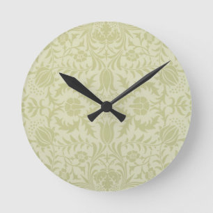 William Morris Borage vintage weiches grünes Damas Runde Wanduhr