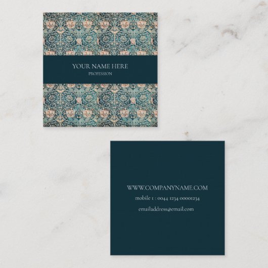 WILLIAM MORRIS BOTANICAL PATTERING BUSINESS CARD QUADRATISCHE VISITENKARTE (Vorne/Hinten)