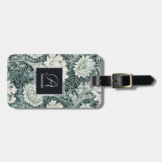 William Morris Botanischer Anemon mit Monogram Gepäckanhänger (Vorderseite horizontal)