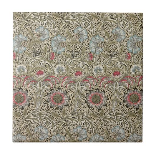 William * Morris Botantical Blue White Pink Fliese (Vorderseite)