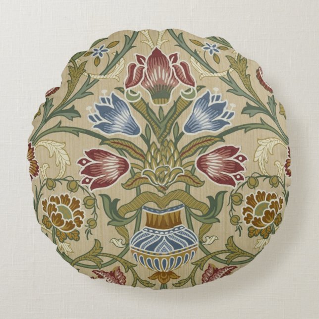 William Morris Brocade Floral Wallpaper Pattern Rundes Kissen (Vorderseite)
