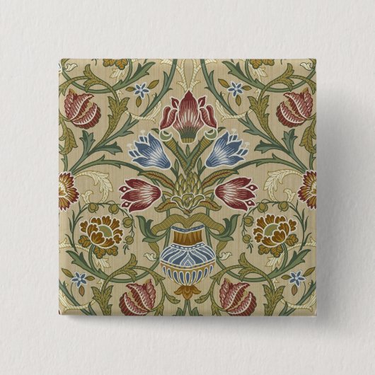 William Morris Brokat Blumen Tapetenmuster Button (Vorderseite)