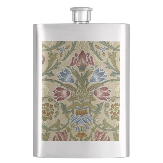 William Morris Brokat Blumen Tapetenmuster Flachmann (Vorderseite)
