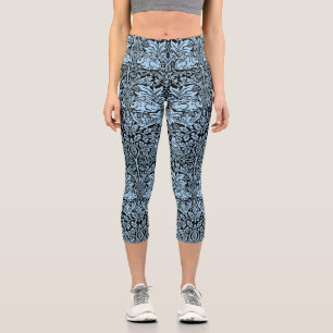 William Morris Brother Rabbit Hellblau Schwarz Capri Leggings