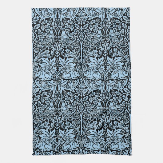 William Morris Brother Rabbit Hellblau Schwarz Geschirrtuch (Vertikal)