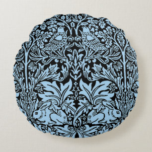 William Morris Brother Rabbit Hellblau Schwarz Rundes Kissen