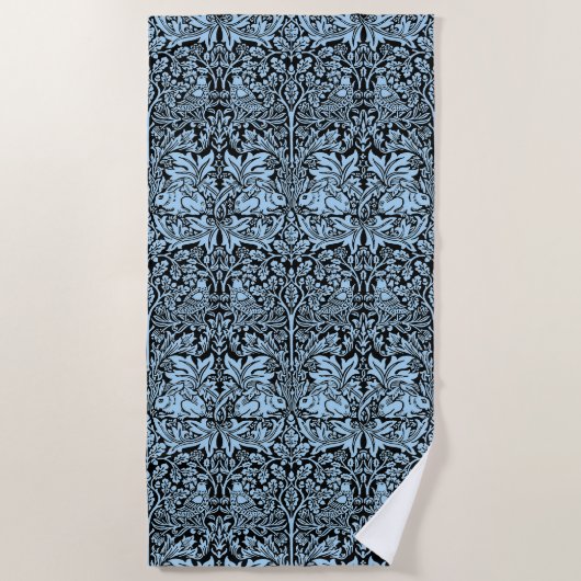 William Morris Brother Rabbit Hellblau Schwarz Strandtuch (Vorderseite)