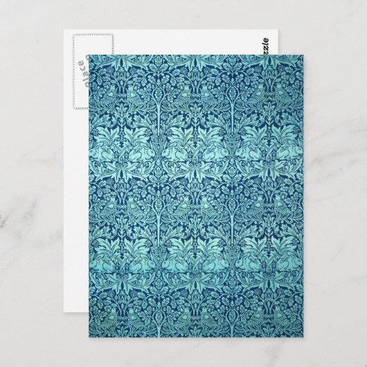 William Morris Brother Rabbit Pattern in Blau Postkarte (Vorne/Hinten)