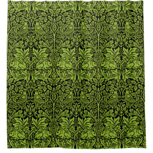 William Morris Brother Rabbit Sage Grün Schwarz Duschvorhang (Vorderseite)