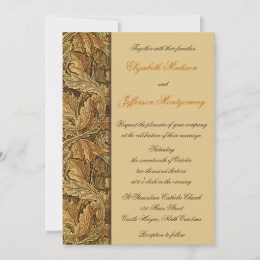 William Morris Brown Blätter Wedding Invitation Einladung (Vorderseite)