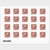 William Morris Buchstabe C Monogramm Initiale Rot Quadratischer Aufkleber (Blatt)