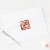 William Morris Buchstabe D Monogramm Initiale Rot Quadratischer Aufkleber (Umschlag)