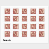 William Morris Buchstabe M Monogramm Initiale Rot Quadratischer Aufkleber (Blatt)
