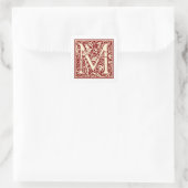 William Morris Buchstabe M Monogramm Initiale Rot Quadratischer Aufkleber (Tasche)