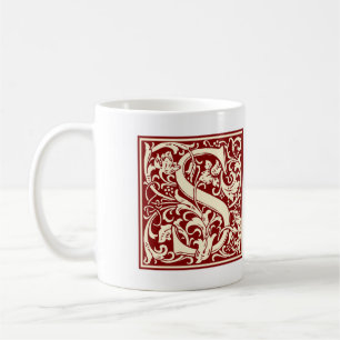 William Morris Buchstabe S Monogramm Initiale Rot Kaffeetasse