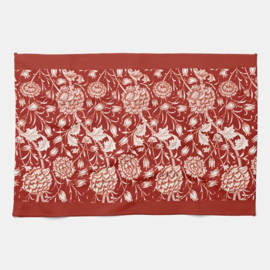 William Morris Carnation Print, Deep Red und White Geschirrtuch (Horizontal)